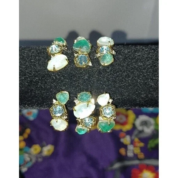 *GOLD RARE VINTAGE ALEXIS BITTAR MOSAIC LUCITE HINGED BRACELET CUFF 14K RHODIUM - Picture 6 of 9